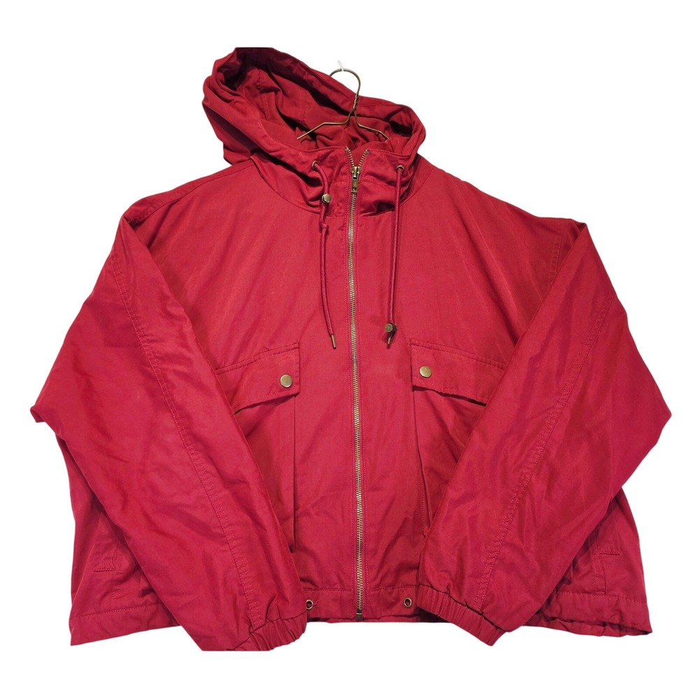 Forever 21 Red Hooded Windbreaker Jacket Y2K Gorpcore Utility Mesh Lined Medium